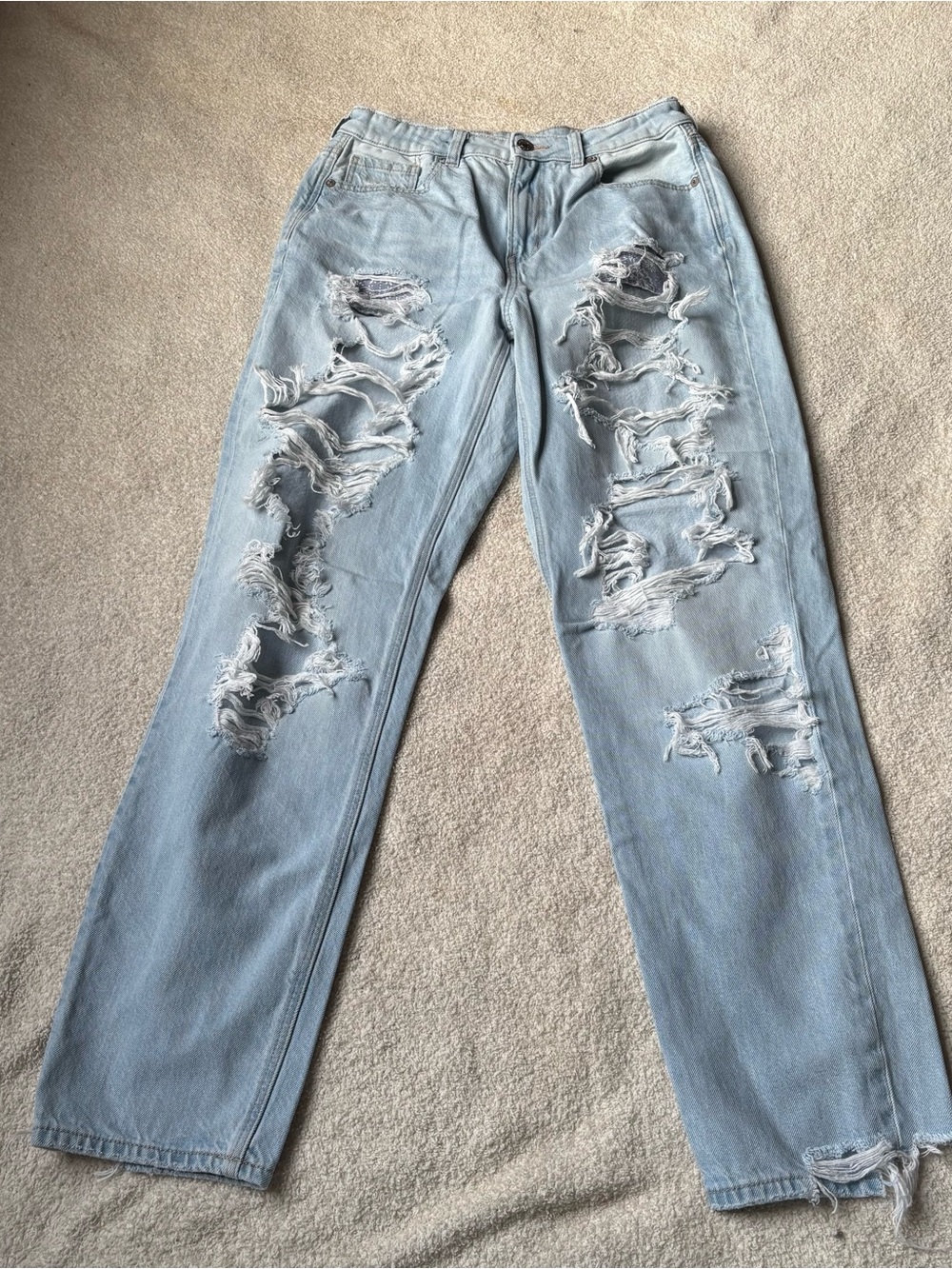 American Eagle Outfitters Light Blue Ripped Straight-Leg Jeans